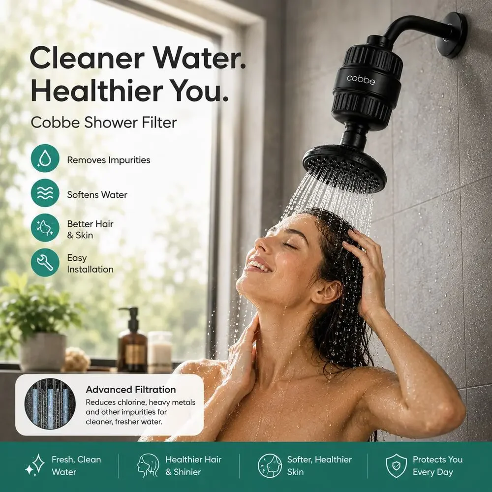 2-pc Cobbe Shower Filter for Hard Water – Matte Black (Model: CF-KSGLQB203-2)